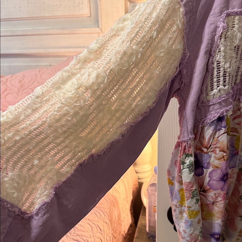 POL Lavender Patchwork Floral Button-Front Jacket… - image 8